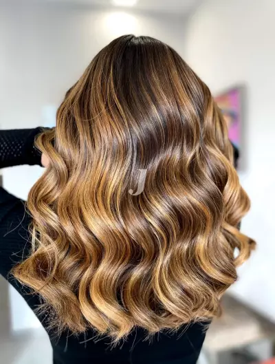 Foto di donna con capelli lunghi biondo scuro dorato