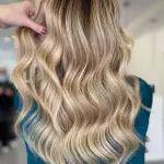 Foto di donna con capelli lunghi biondo chiaro perla