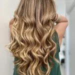 Foto di donna con capelli lunghi biondo chiaro dorato