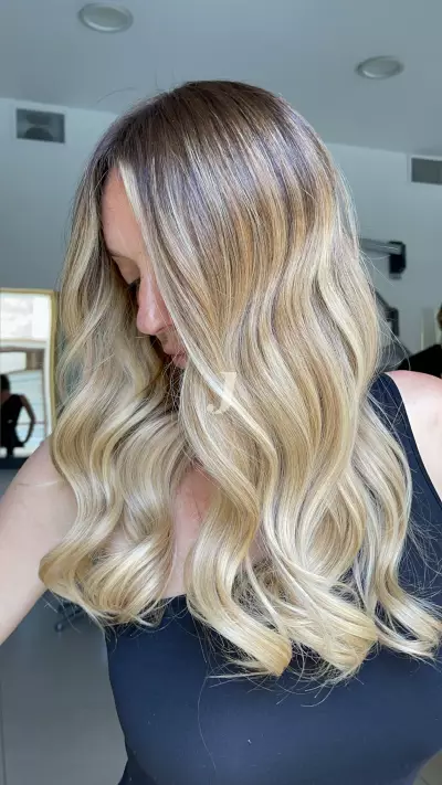 Foto di donna con capelli lunghi biondo platino dorato