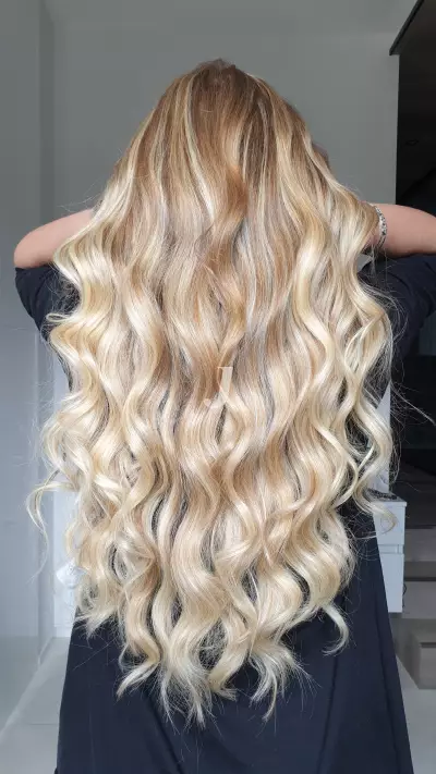 Foto di donna con capelli lunghi biondo platino dorato